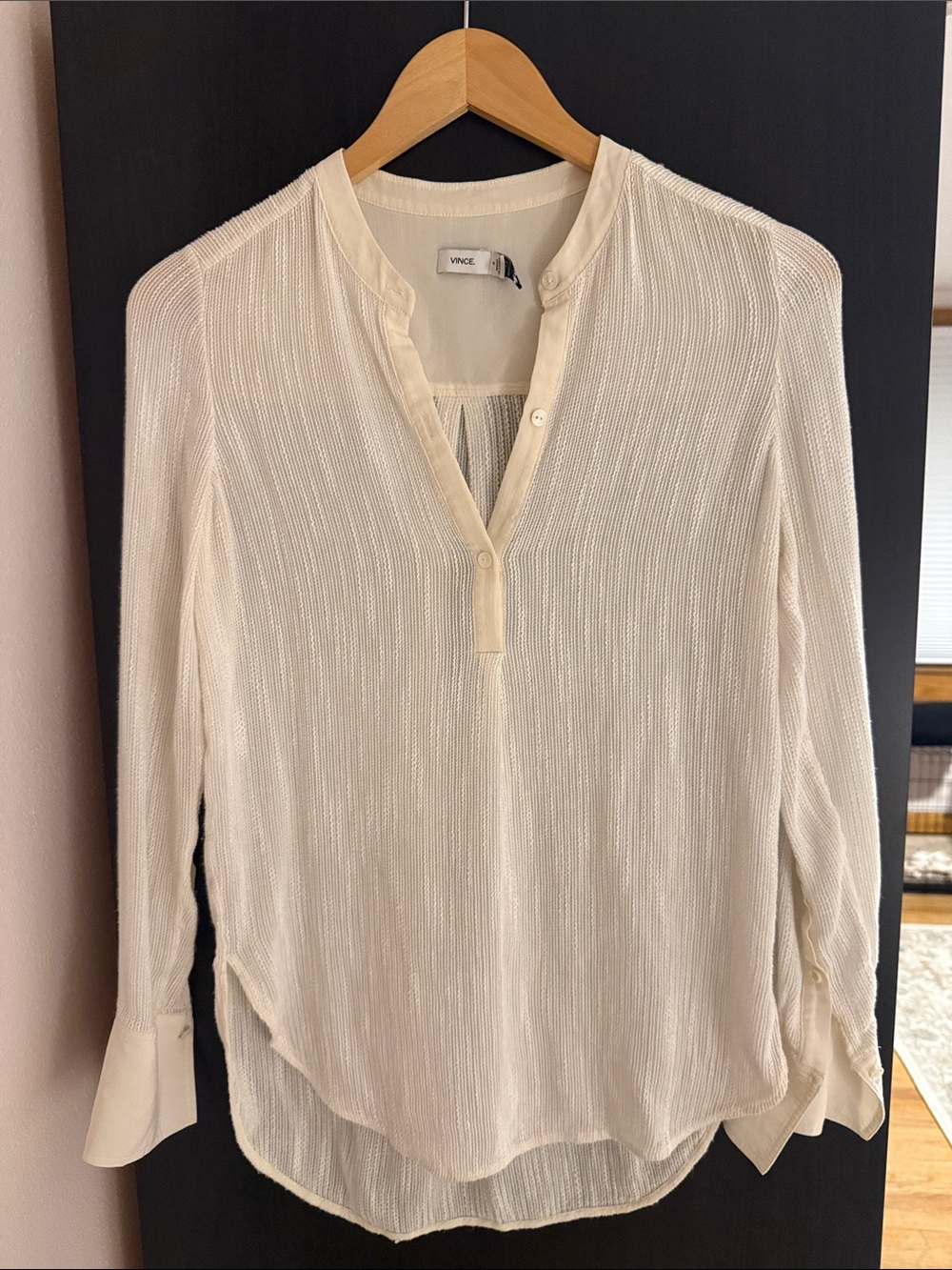 Vince Ivory Textured Split-Neck Blouse
